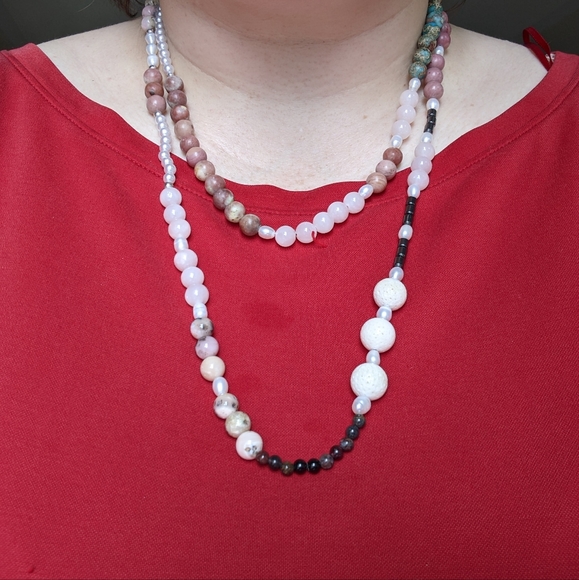 Confetti Gemstone Beaded Extra Long Handstrung Necklace - Picture 12 of 12